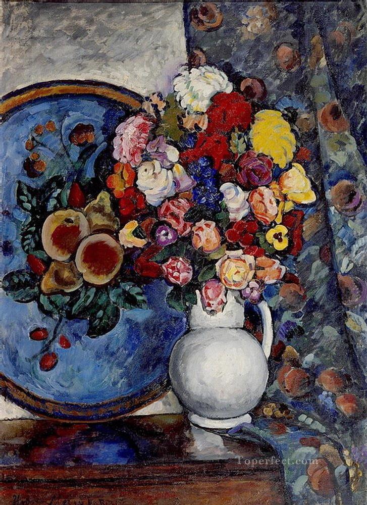 still life flowers in a vase with tray Ilya Mashkov Oil Paintings